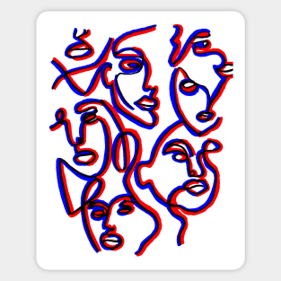 Red and Blue Faces Sticker